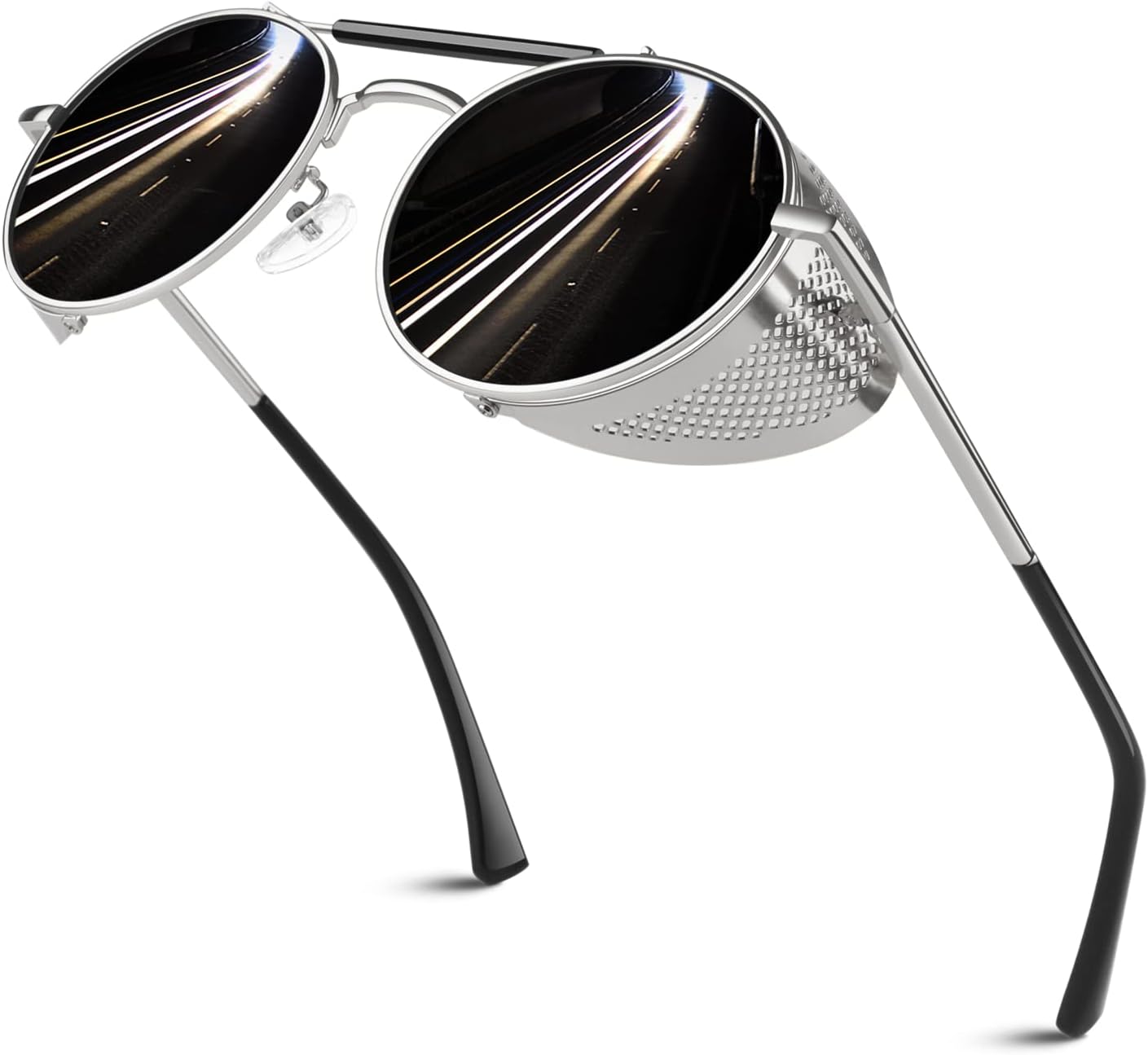 

Ретро круглые поляризованные солнцезащитные очки в стиле стимпанк для мужчин и женщин, с боковой защитой, готические, S92-ADVANCED POLARIZED Sunier, Silver Frame Grey Polarized Lens