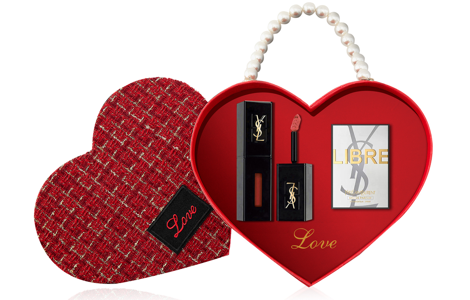 

Saint Laurent Набор косметики Pearl Heart в стиле Chanel, красный, матовый, с сатиновым, натуральным и осветляющим тон кожи покрытием