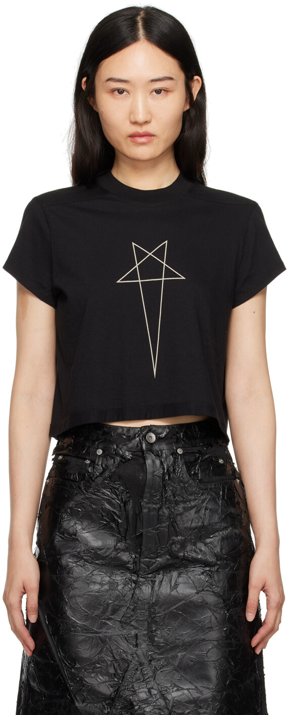 

Черная укороченная футболка Porterville Small Level Rick Owens DRKSHDW