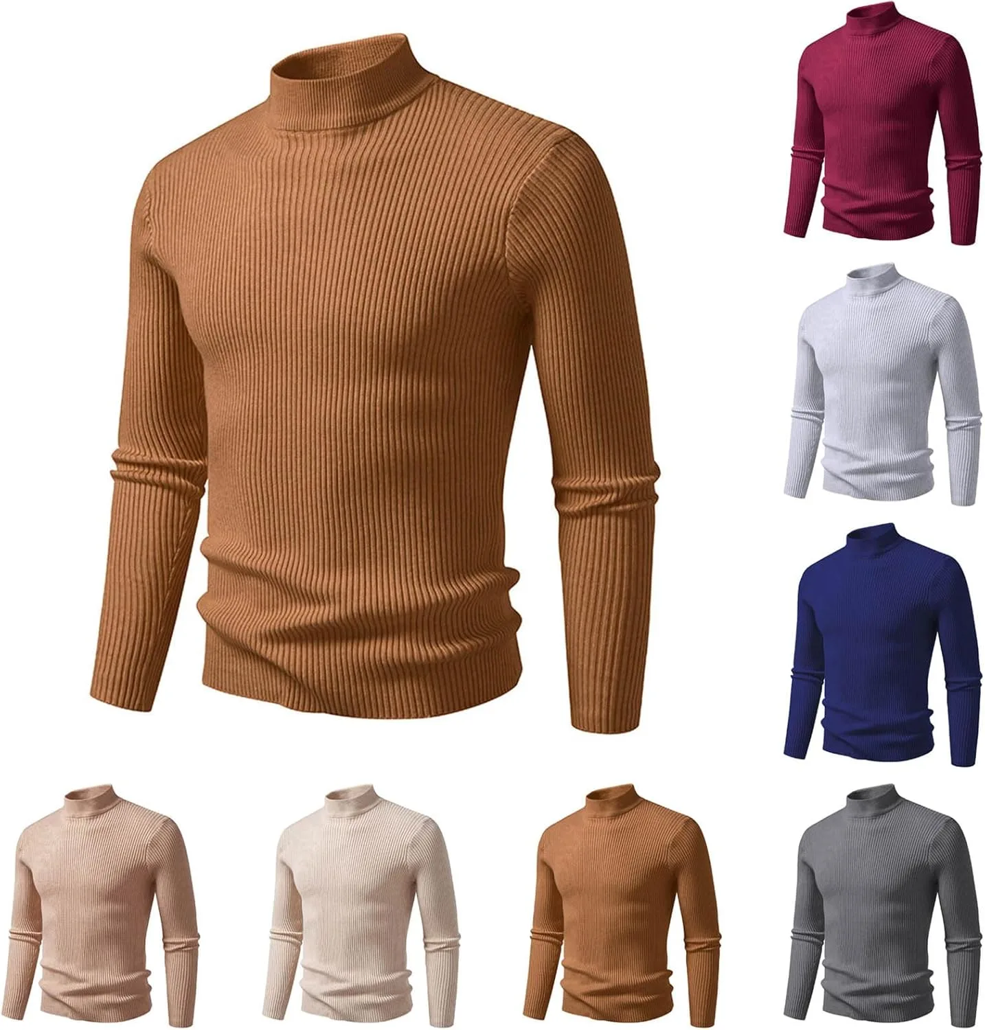 

Мужской вязаный свитер с рибленой резинкой Slim Fit, Mock Neck, теплый, осенний
