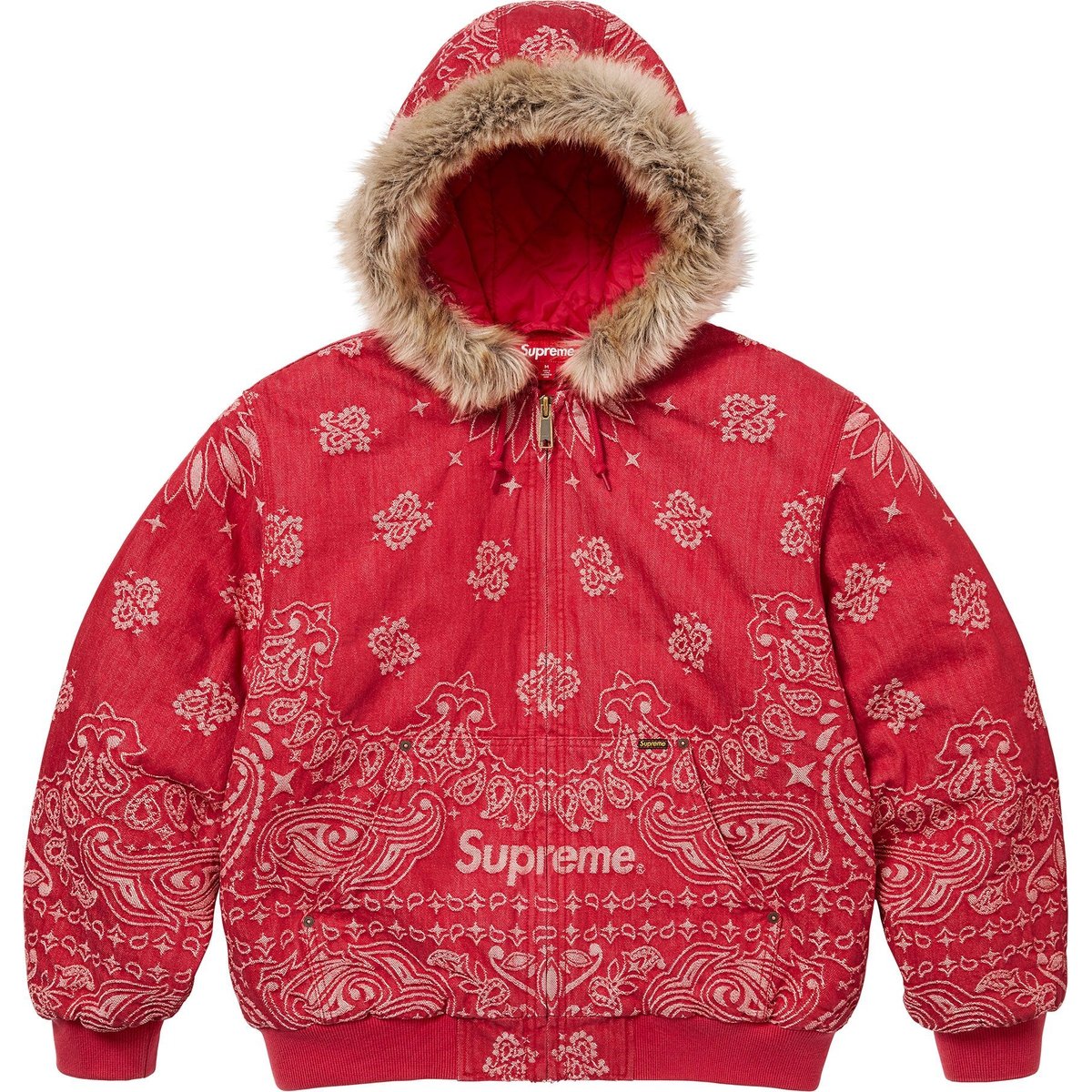 

Supreme Джинсовая рабочая куртка с капюшоном и банданой из жаккарда, Red/Red