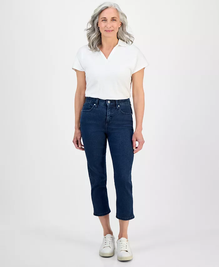 

Укороченные джинсы с высокой посадкой и прямыми штанинами Petite Style & Co, синий