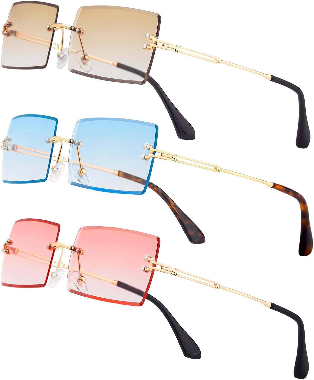 

Стильные маленькие прямоугольные солнцезащитные очки для женщин и мужчин, тонированные, без оправы, ультралегкие, конфетного цвета, цвета океана, солнцезащитные очки NP1034 NIEEPA, T(3pack) Gold/Gradient Brown + Blue + Pink