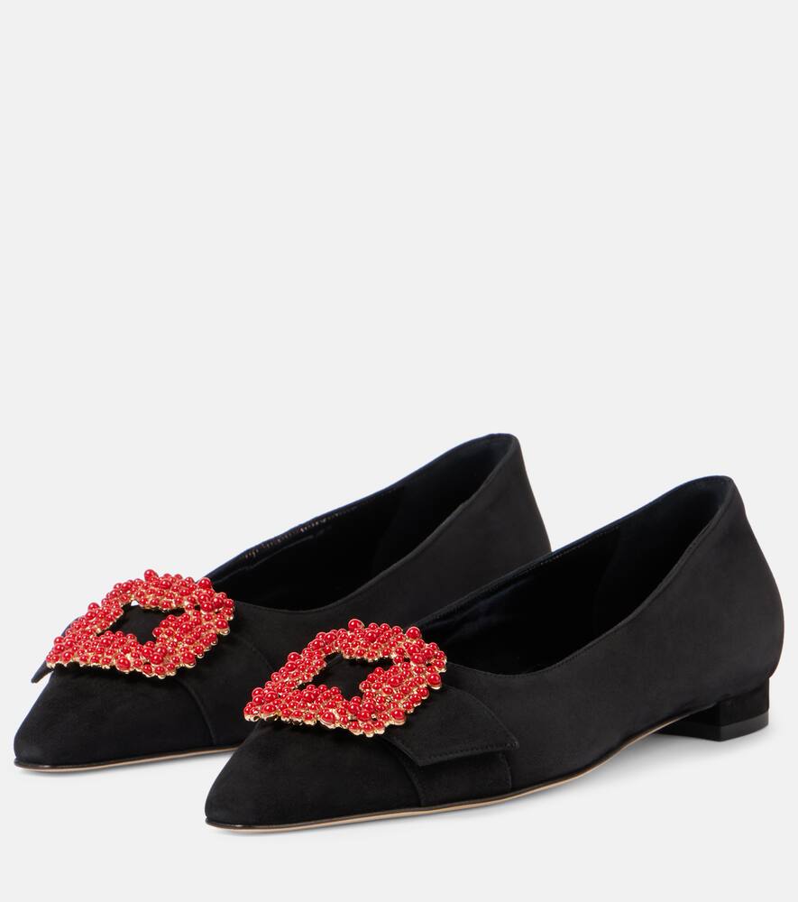 Gifla балетки из замши с декоративными элементами Manolo Blahnik, 0015 Black/994K Yoth — фото 4