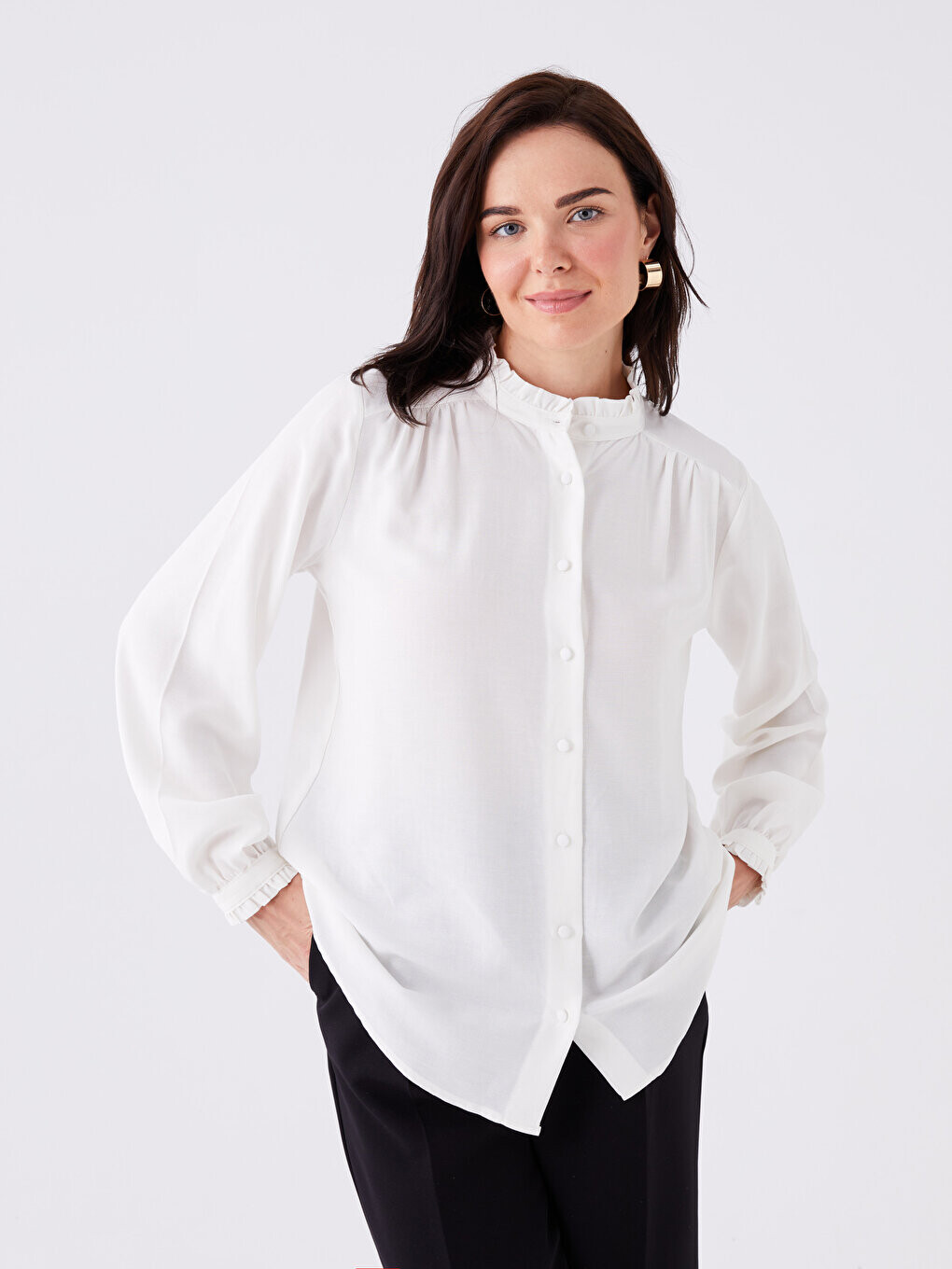 

Простая женская туника из льна с великолепным воротником и длинными рукавами LCW Grace