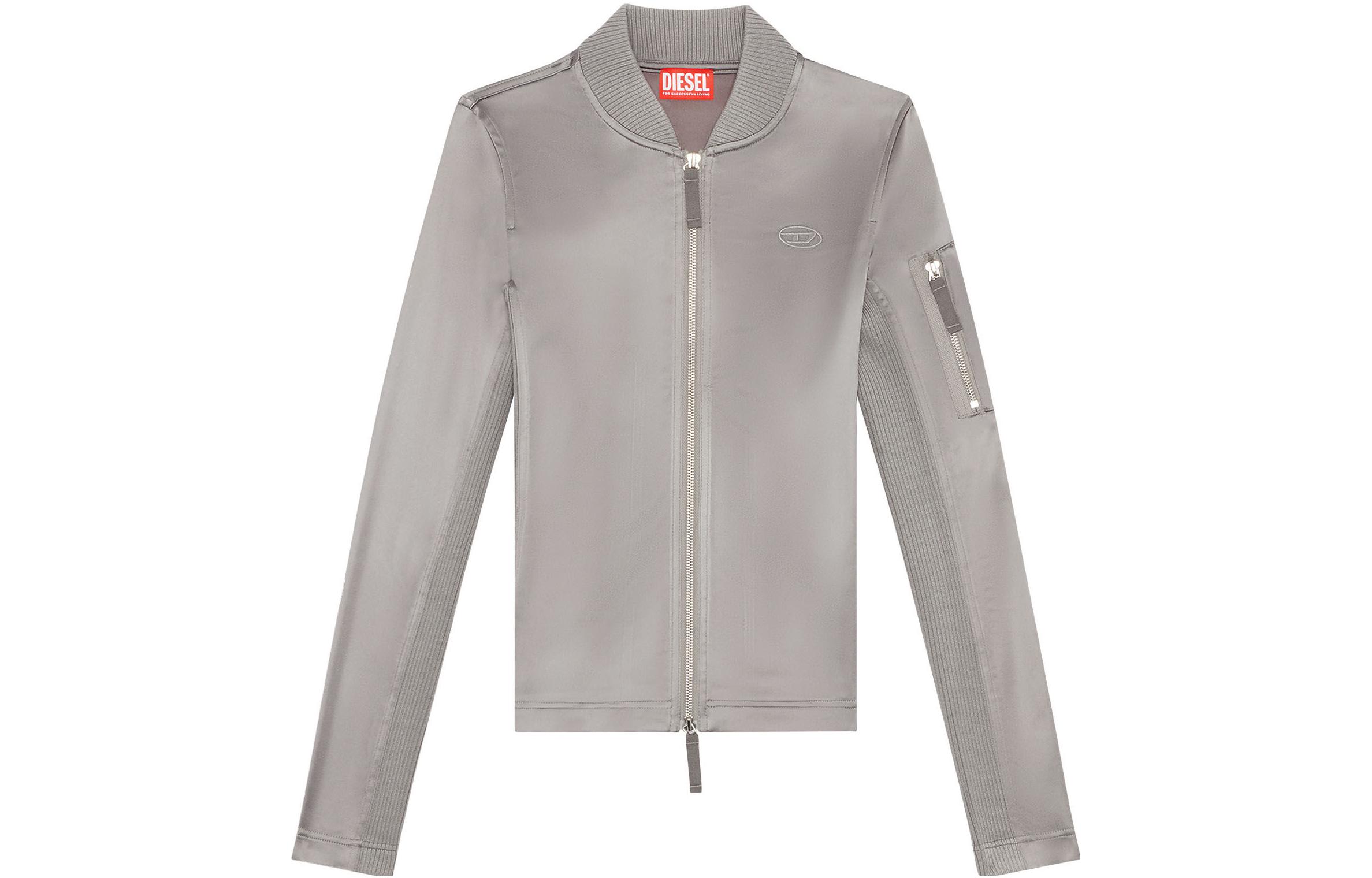 DIESEL Блестящая эластичная атласная спортивная куртка, Light Gray — фото 3