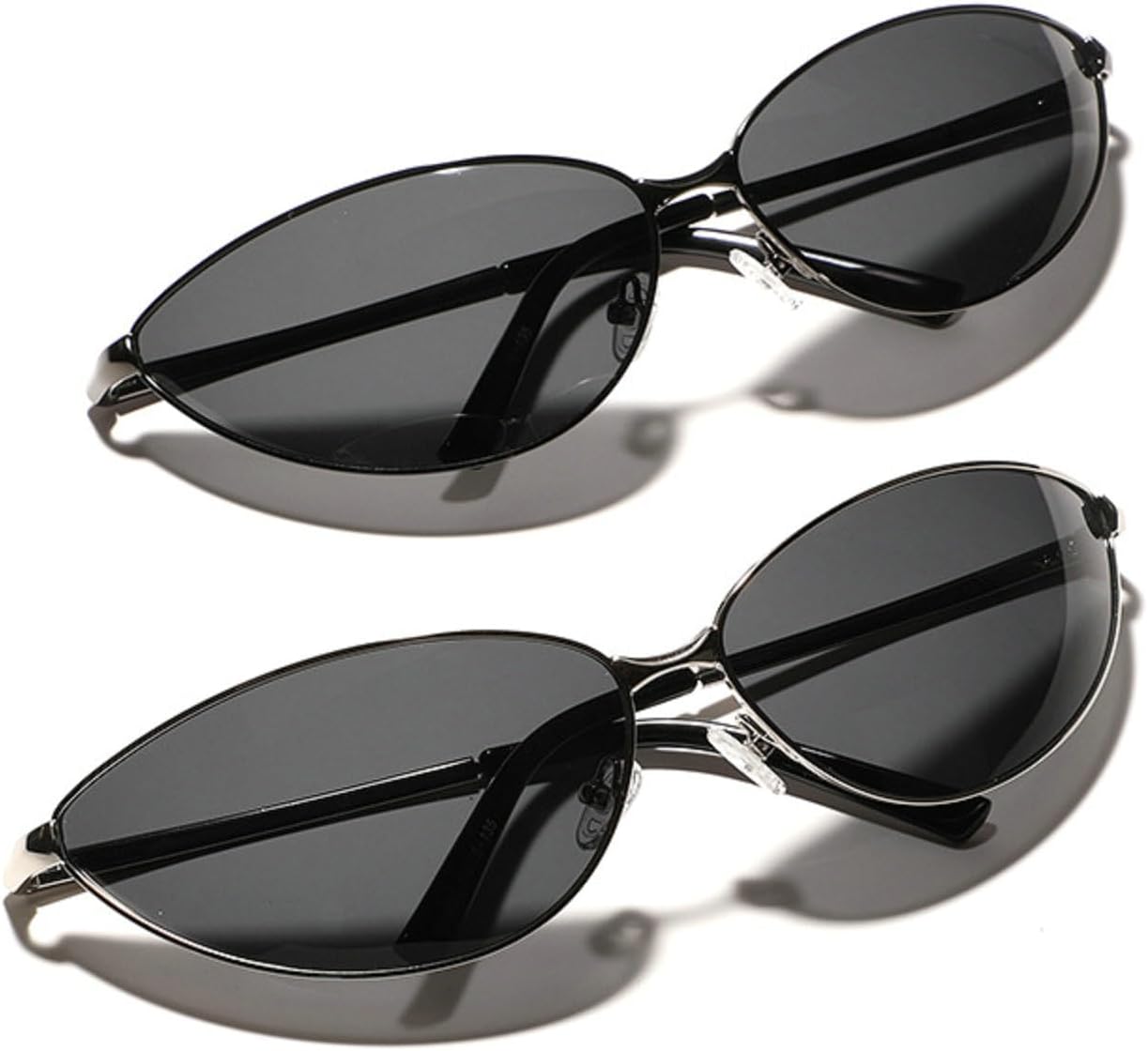 

Женские поляризованные солнцезащитные очки с оправой «кошачий глаз», модные солнцезащитные очки в стиле Y2K, обтекаемые, зеленые, черные, коричневые, N45 mincl, 2pcs-black&silver Gray