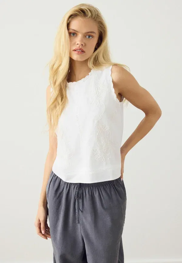 Топ Next Regular fit sleeveless crew neck cornelli, белый