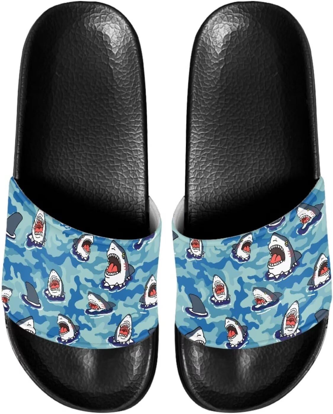 

Повседневные нескользящие шлепанцы для женщин и мужчин, с открытым носком, домашней подошвой, легкие плоские тапочки для ванной и пляжа Annejudy, Shark Pattern