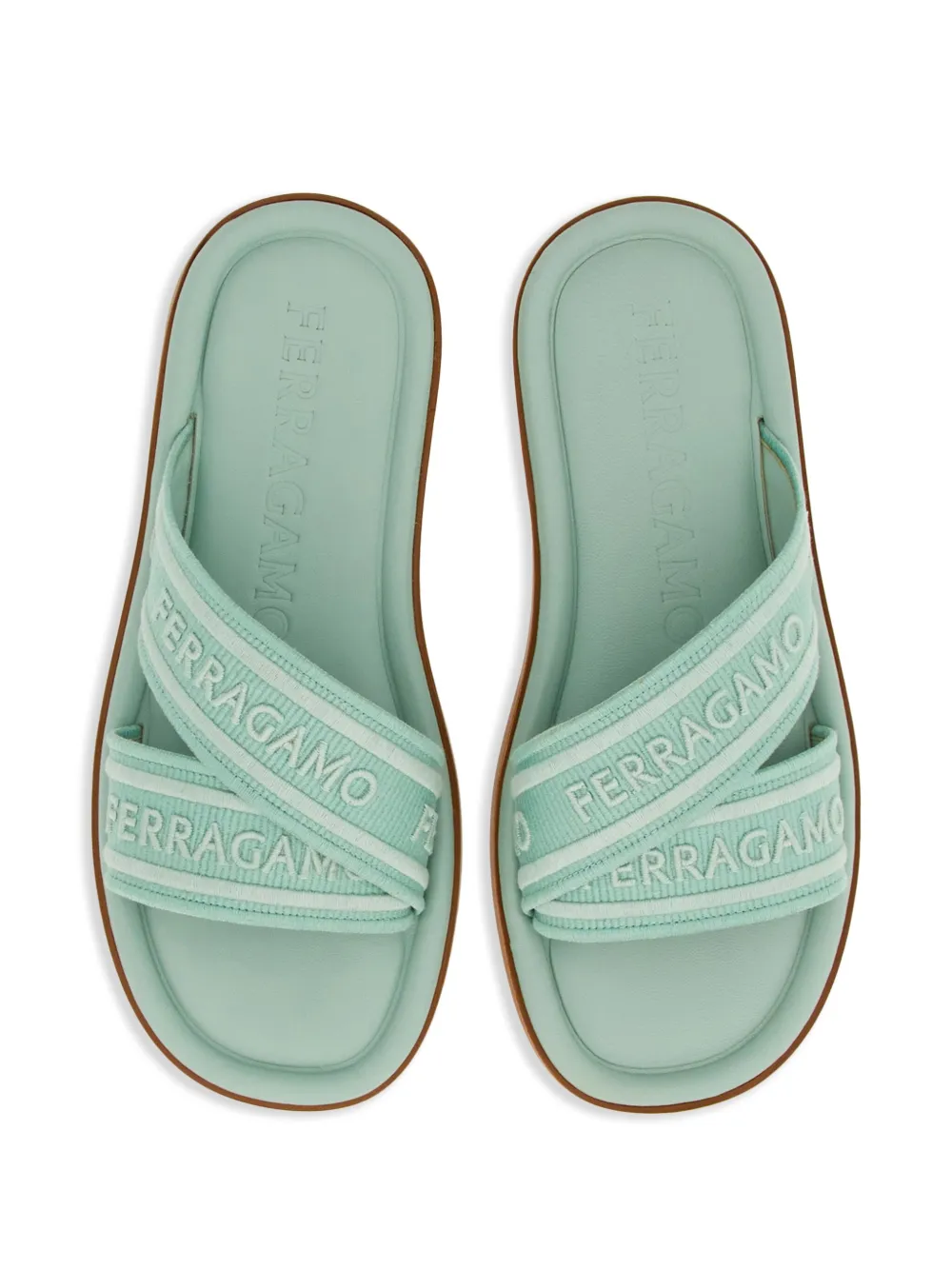 Шлепанцы с закругленным носком и логотипом Ferragamo, зеленый — фото 4
