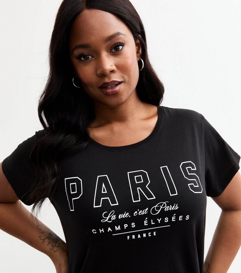 

Черная футболка из джерси Curves с надписью Paris New Look, черный