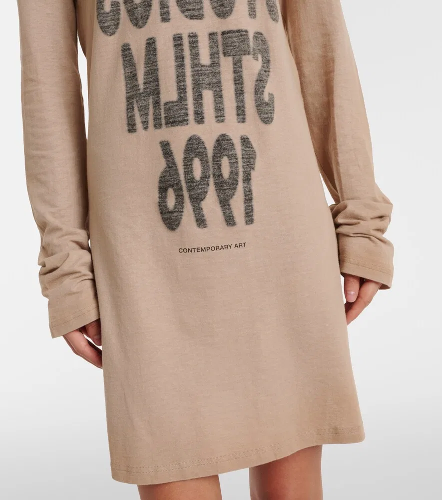 Мини-платье из хлопкового трикотажа с логотипом Acne Studios, бежевый — фото 4