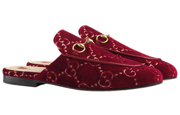 Тапочки princetown gg velvet mules 'red' Gucci, красный — фото 3