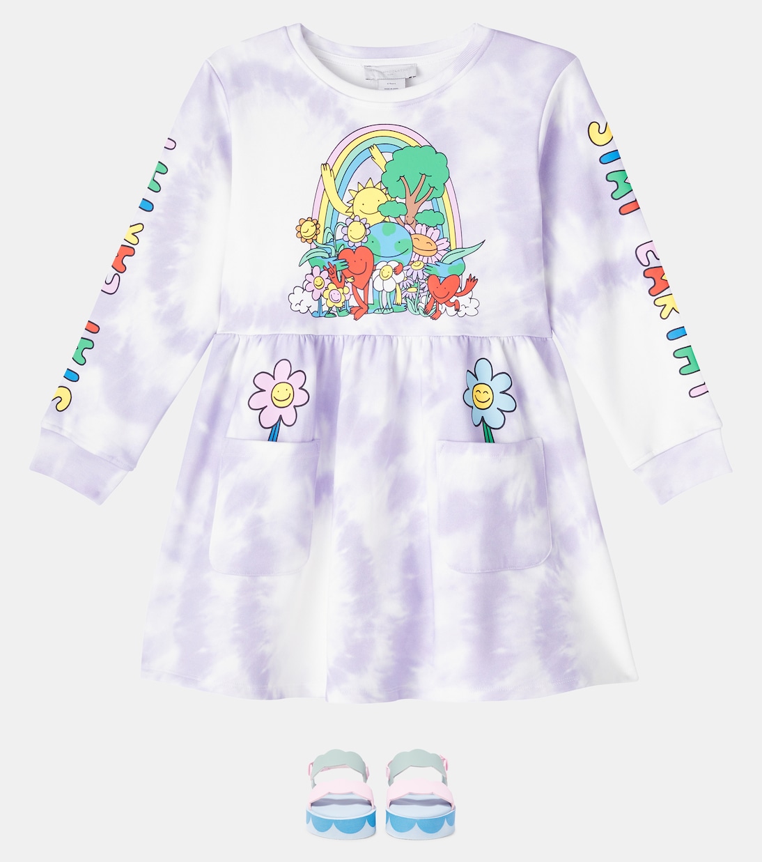 Тай-дай хлопковое джерси платье Stella McCartney Kids, Colourful — фото 2