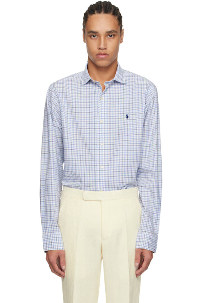 

Белая и синяя рубашка классического кроя Tattersall Stretch Polo Ralph Lauren