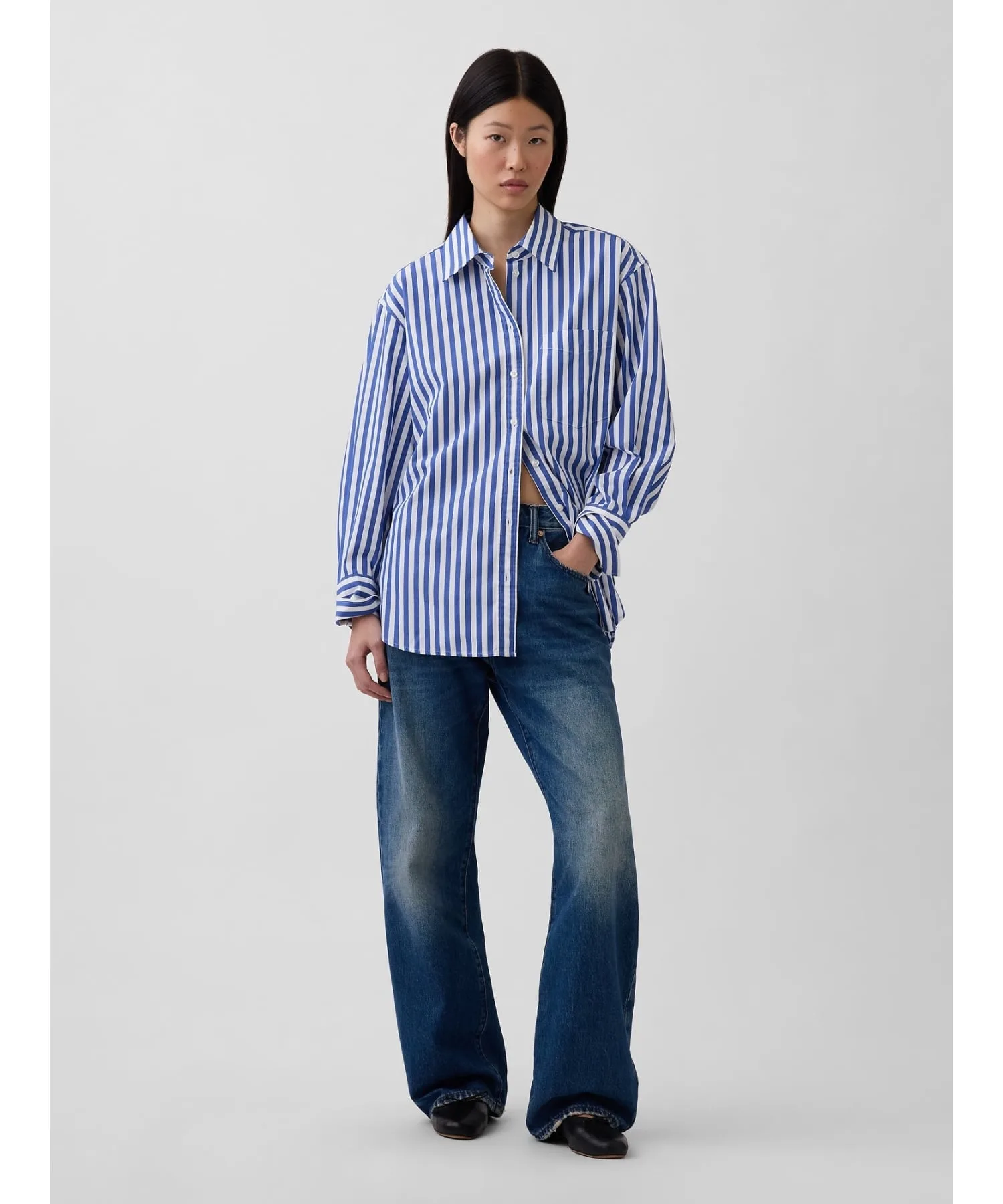(W) Рубашка оверсайз из органического хлопкового поплина GAP, LIGHT_BLUE_STRIPE — фото 3