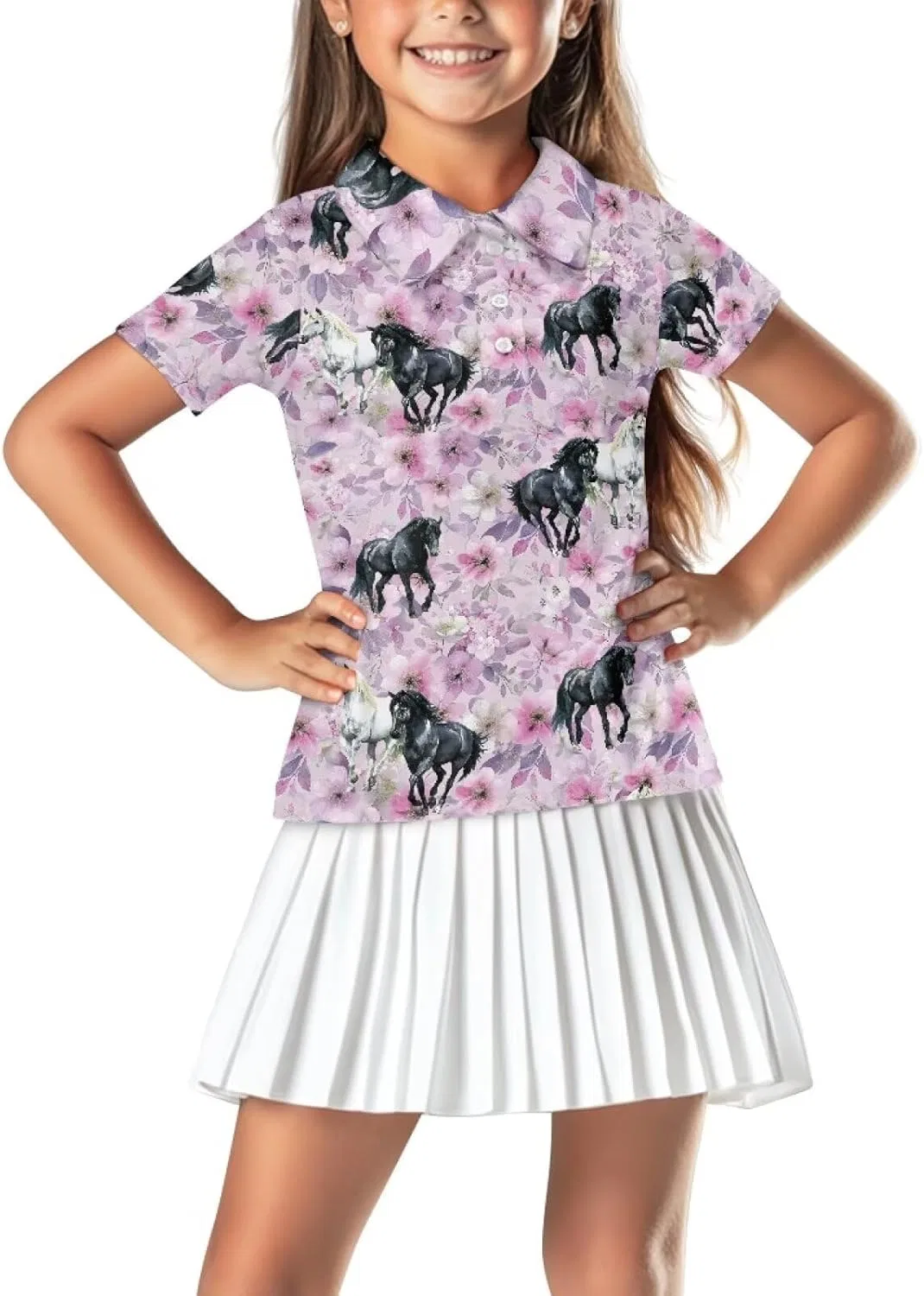 Поло для девочек Snilety Horse Purple Floral