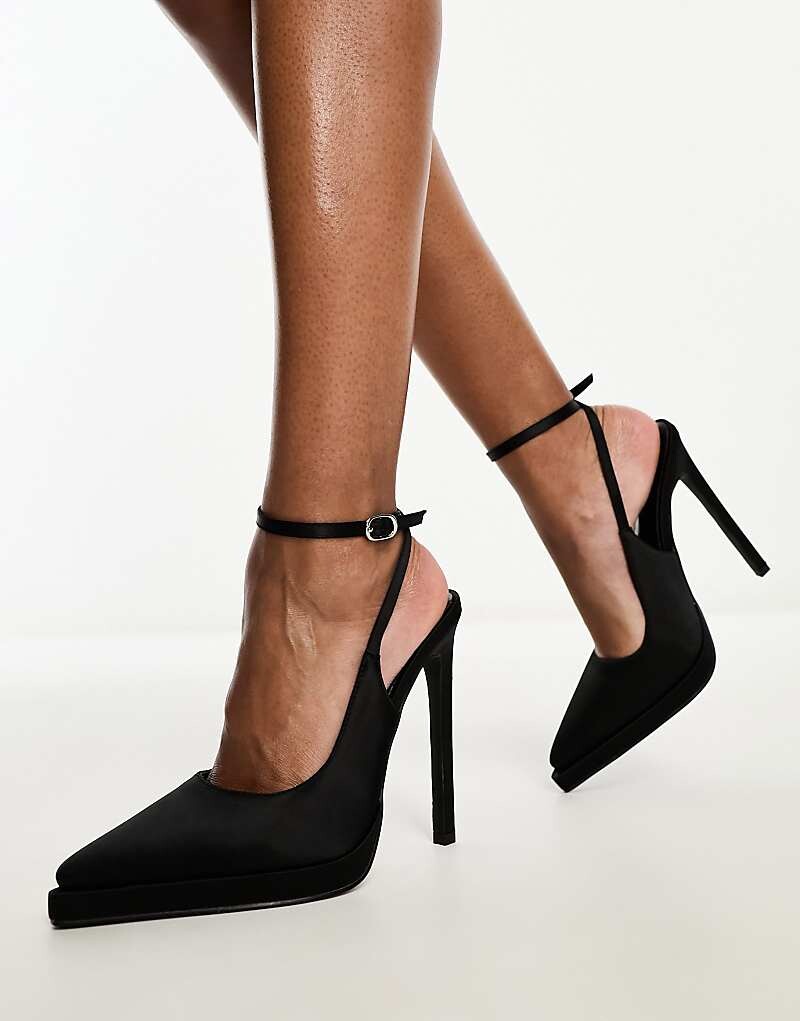 

Simmi London Wide Fit – Landen – Черные атласные туфли на платформе и каблуке