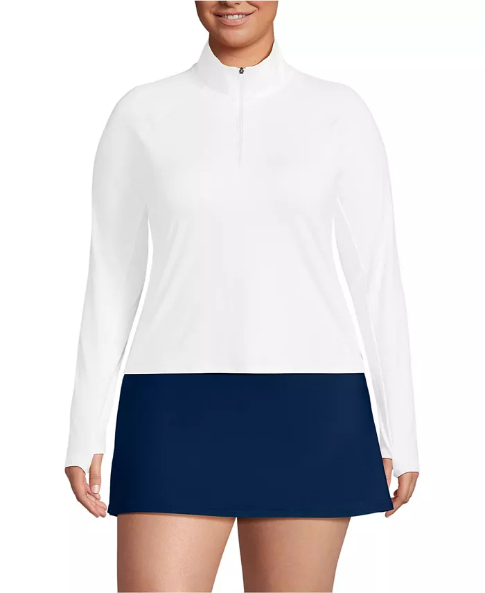 

Купальник Plus Size SunShade UPF 50 Long Sleeve Quarter Zip Rash Guard Lands' End, белый