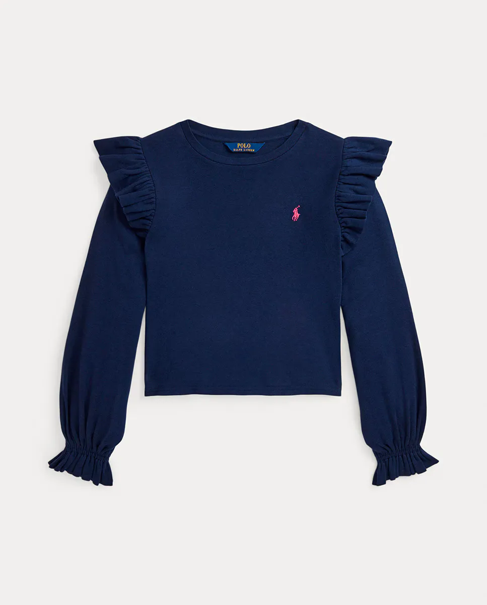 

Хлопковая футболка темно-синего цвета для девочки Polo Ralph Lauren, темно-синий
