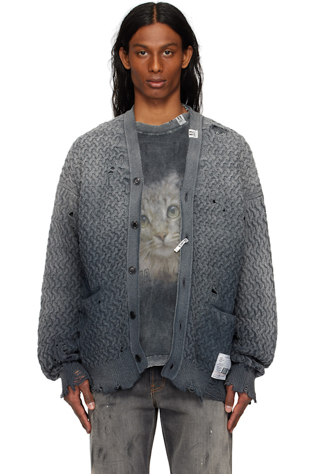 

Выцветший вязаный кардиган Sun faded Maison Mihara Yasuhiro, черный