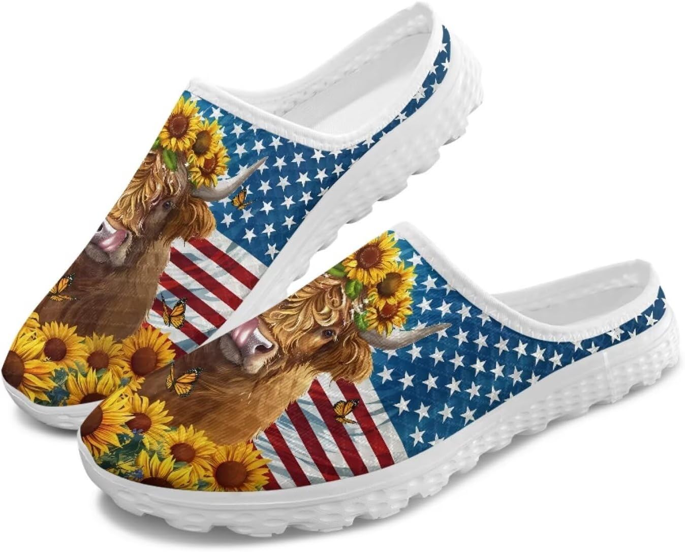 

Женские кроссовки Tomeusey на шнуровке без задника, с полусеткой, легкие, дышащие, повседневные для прогулок, Usa Flag Cattle Sunflower Print