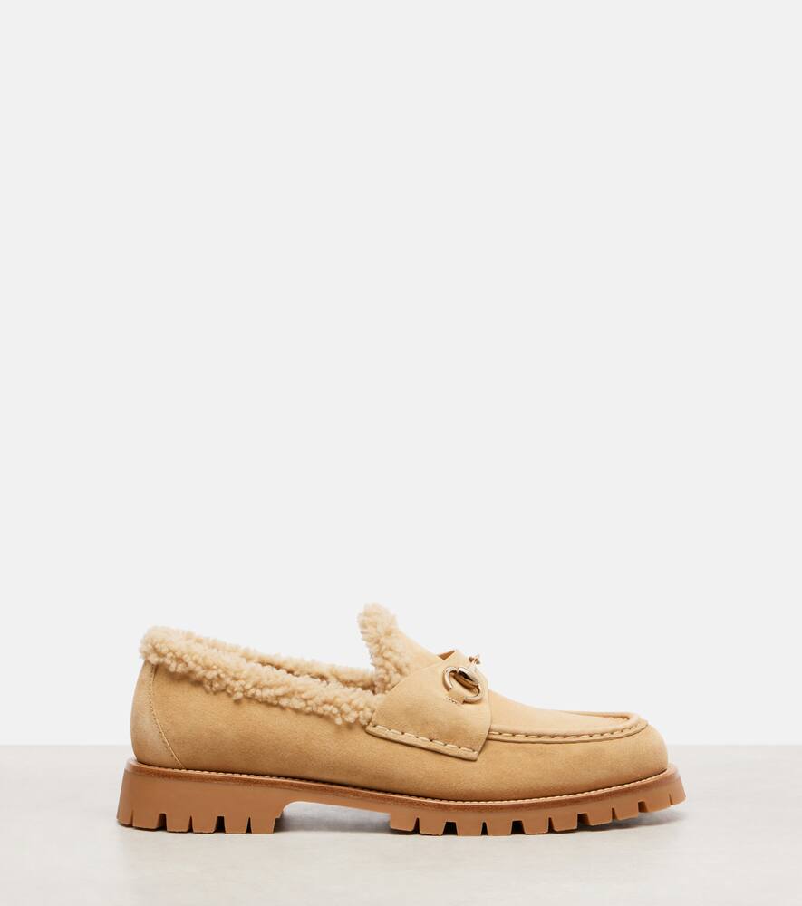 Силке лоферы из замши с отделкой из овчины Gucci, Butterscotch/Butters — фото 4