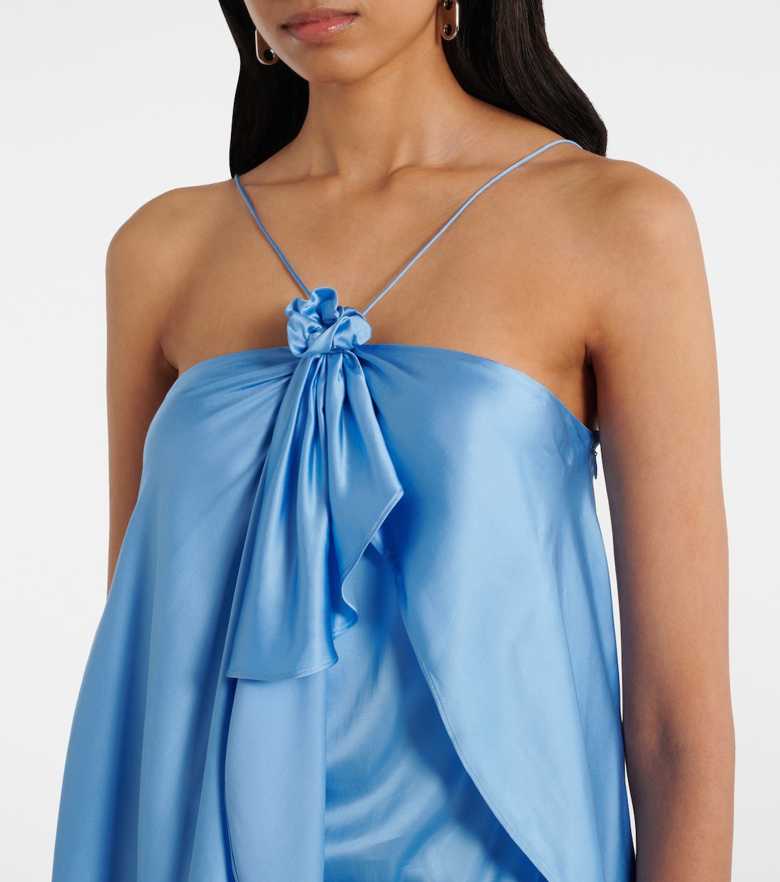 Атласный топ с рюшами и бретелями-хомут Acne Studios, Bahama Blue — фото 4