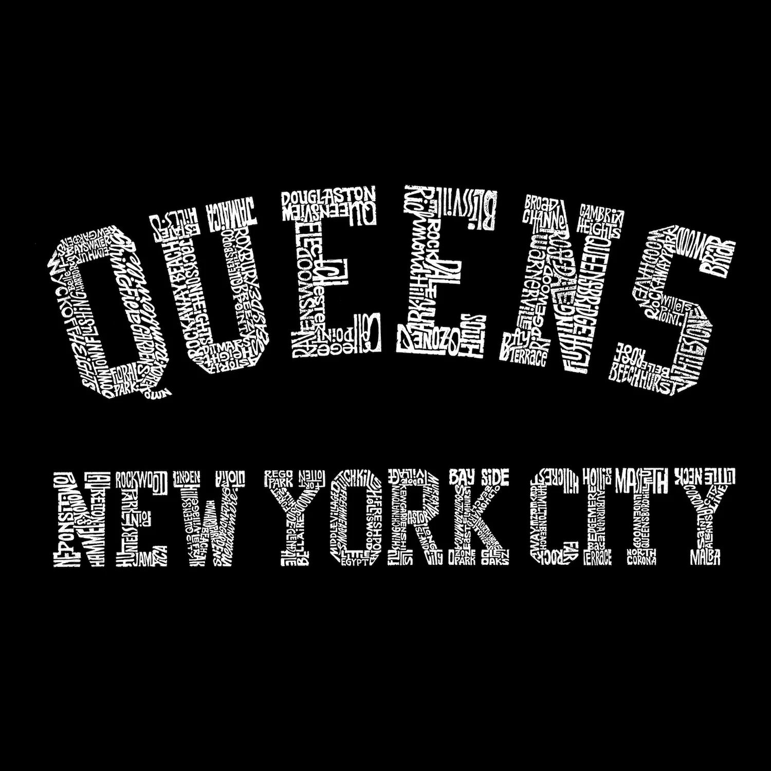 

Queens NY Neighborhoods — мужская футболка с рисунком Word Art LA Pop Art, черный