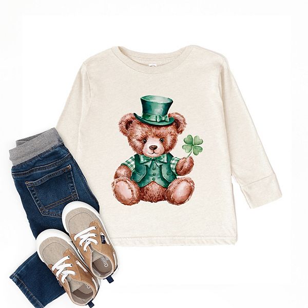 Футболка с длинным рукавом St patrick's bear clover для малышей The Juniper Shop, Natural — фото 2