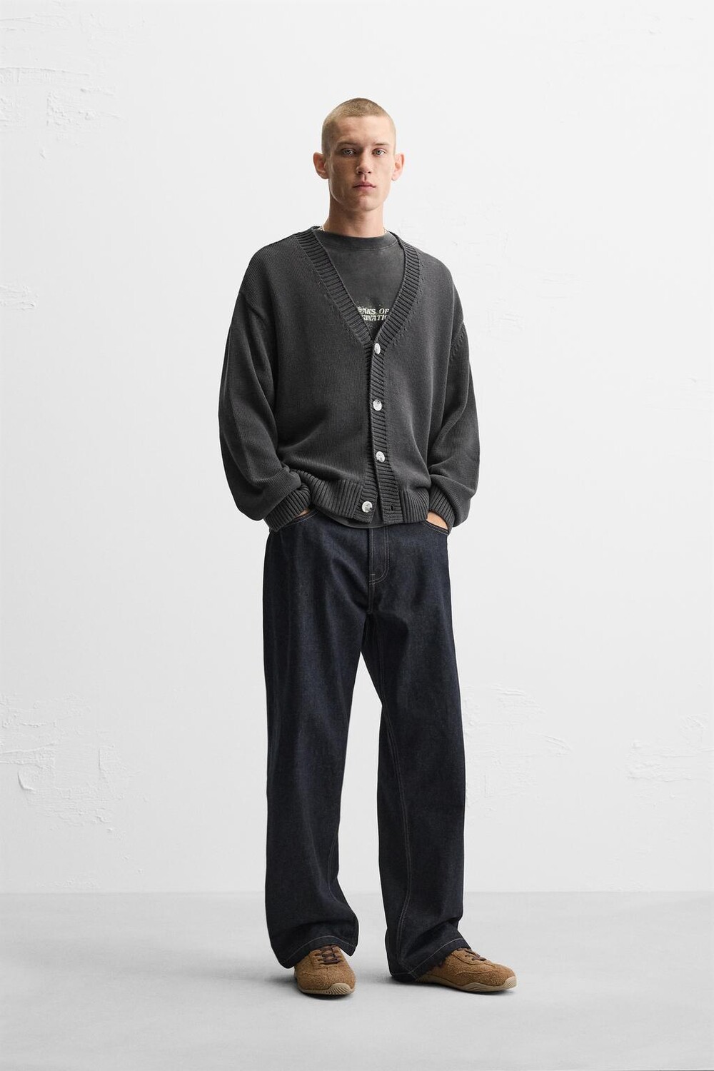 

Кардиган из текстурированного хлопка ZARA, серый