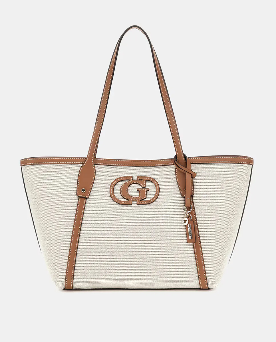 

Веганская кожаная и холщовая сумка-тоут Guess, цвет Crema
