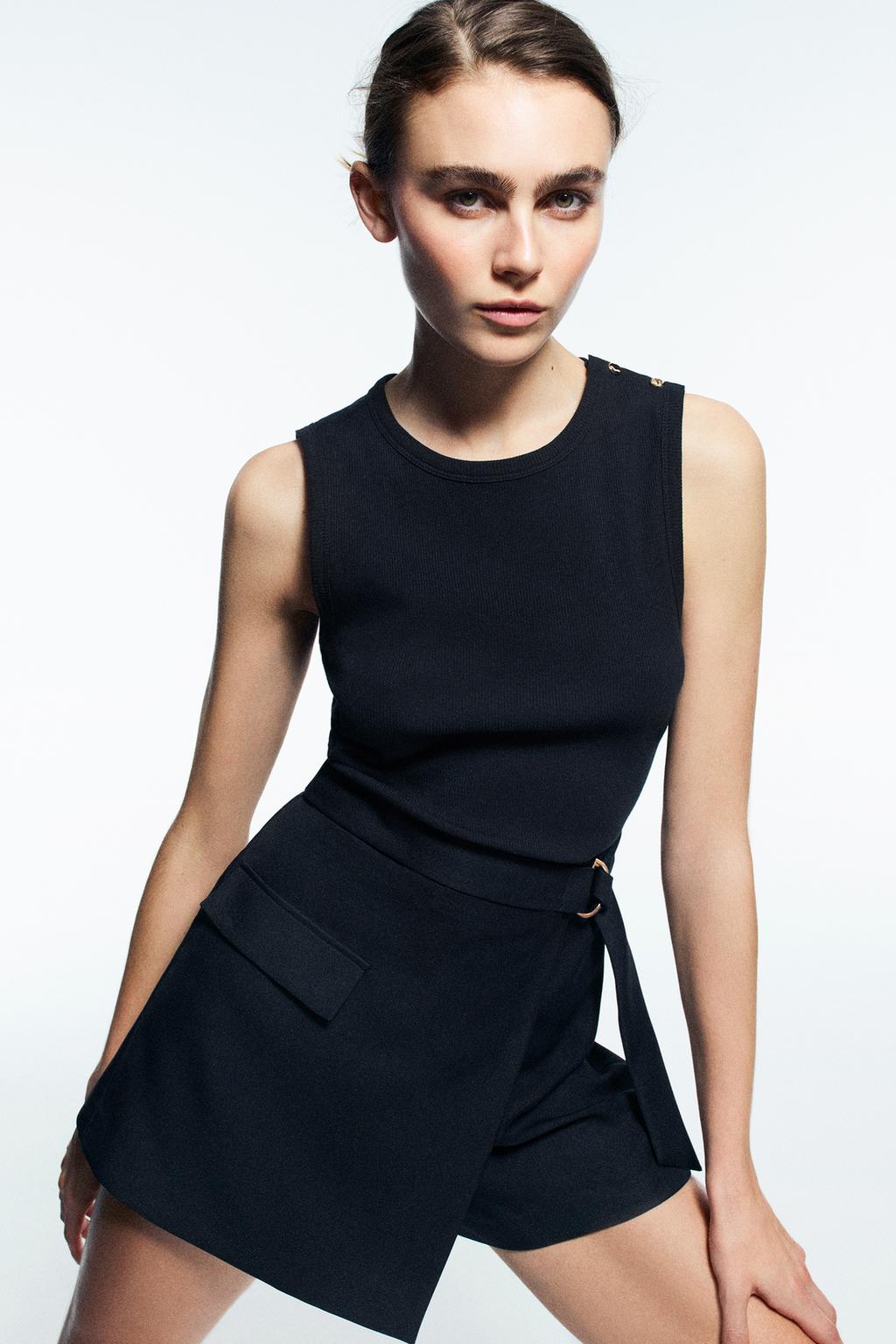 

Контрастный комбинезон с поясом ZARA, темно-синий