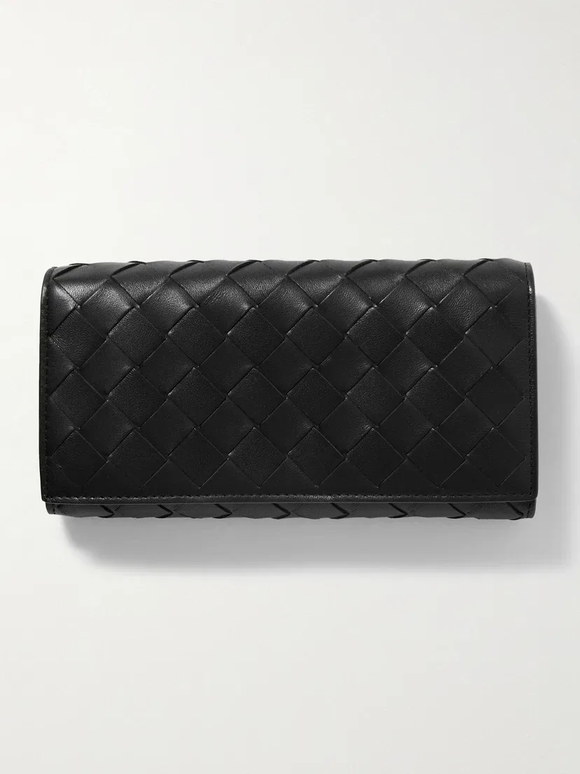 Кожаный кошелек с плетением Intrecciato BOTTEGA VENETA, черный