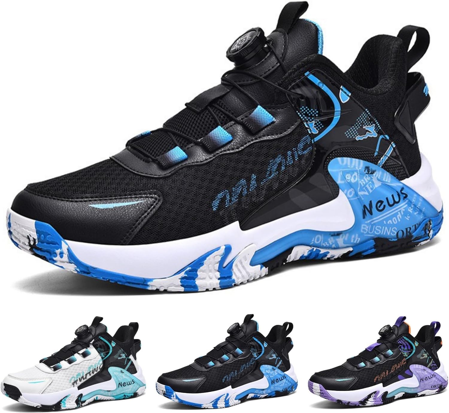

Модные массивные кроссовки для мужчин и женщин, дышащие баскетбольные кроссовки, повседневные, противоскользящие, для бега и ходьбы Macefil, черный/синий