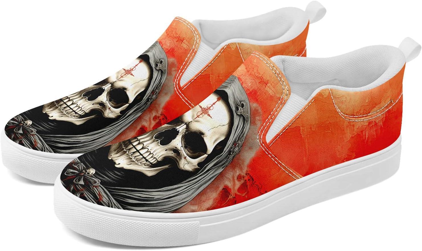 

Стильные слипоны AWSOLE с черепом и цветами из канвы для мужчин и женщин, модные, удобные, легкие кроссовки на плоской подошве, белый/черный/оранжевый/серый