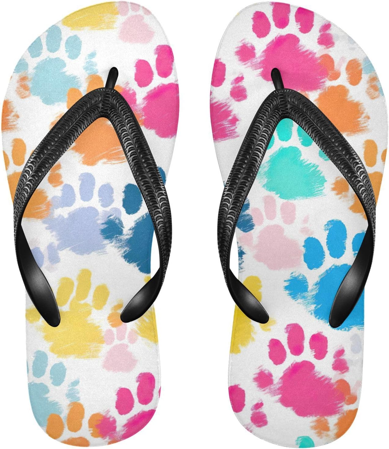 

Яркие вьетнамки с отпечатками лап для пляжа и душа, резиновые нескользящие летние шлепанцы для женщин и мужчин Sinestour, Colorful Paw Prints