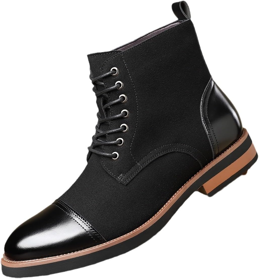 

Мужские ботинки Челси на щиколотку, бизнес-кэжуал, удобные, классические кожаные, формальные туфли на шнуровке, модные ботинки Чакка HuayoRong, Black