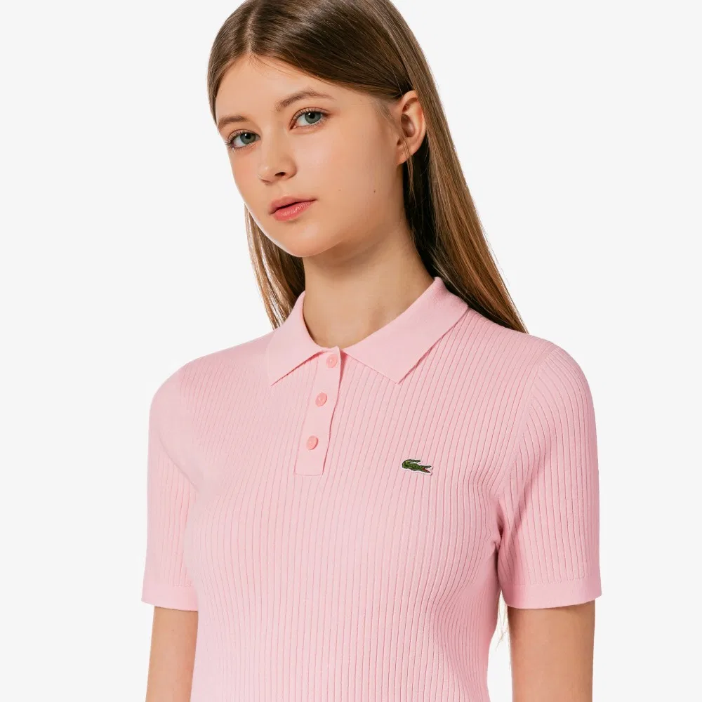 Свитер-поло Lacoste, рубчик, светло-розовый — фото 2