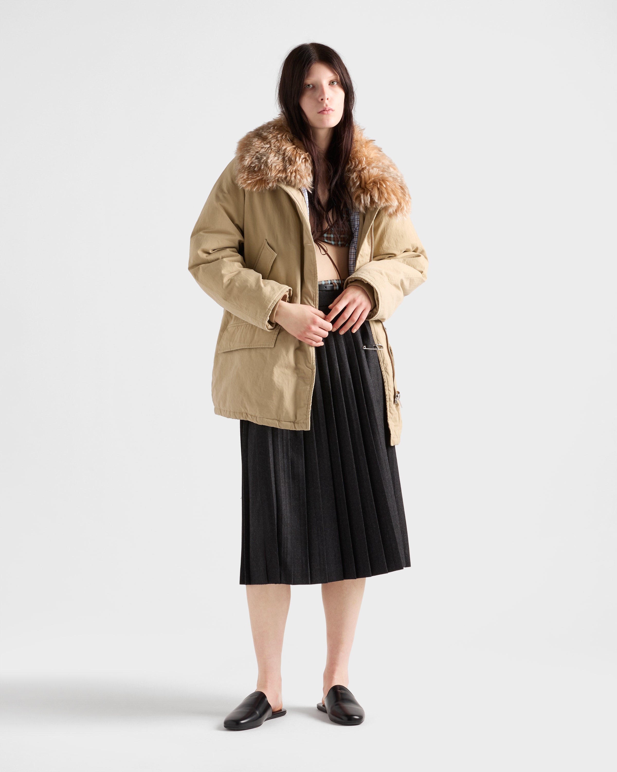 Плиссированная юбка из шерстяного фланеля Prada, серый — фото 2