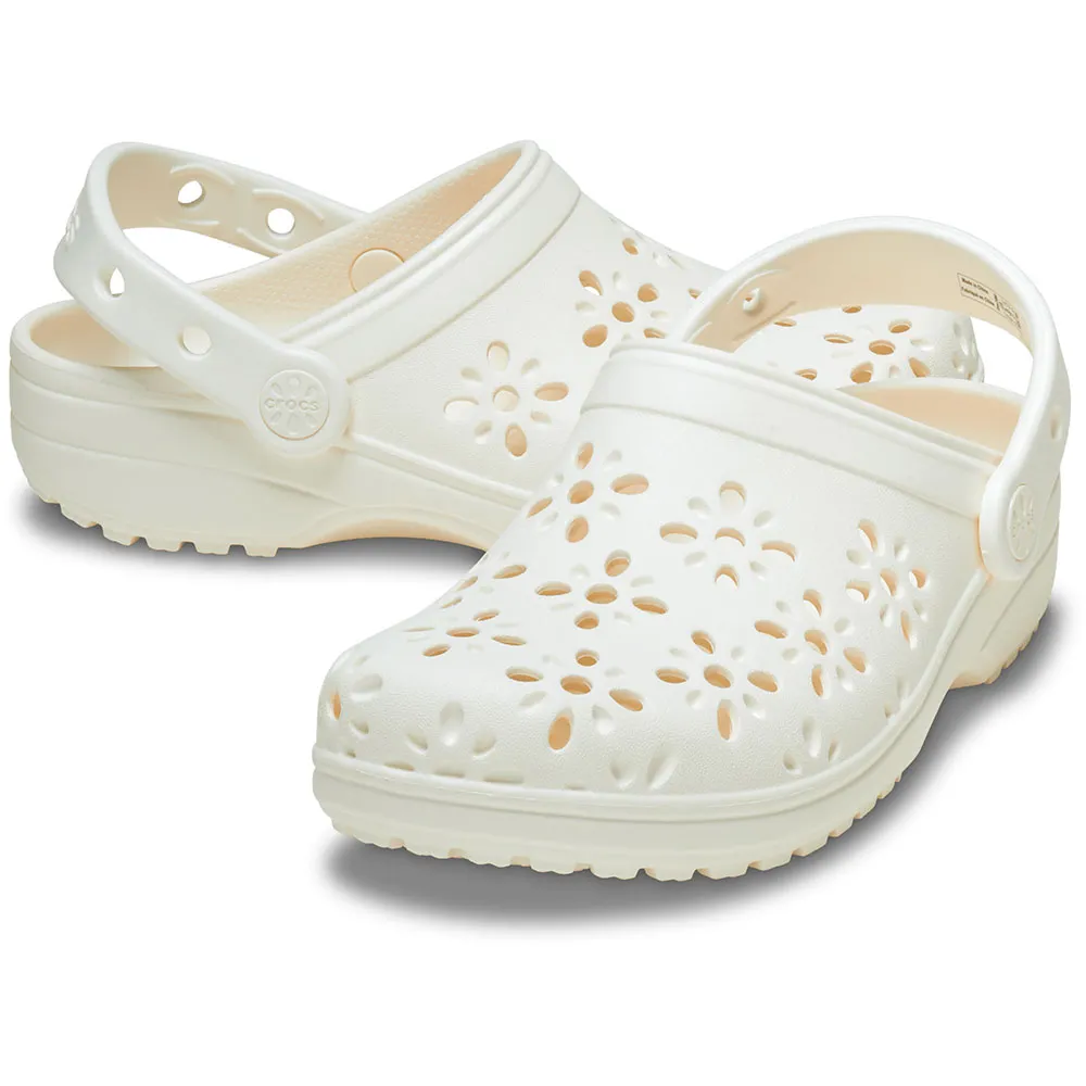 Классические сабо Crocs с цветочным принтом и вырезом, белый — фото 4