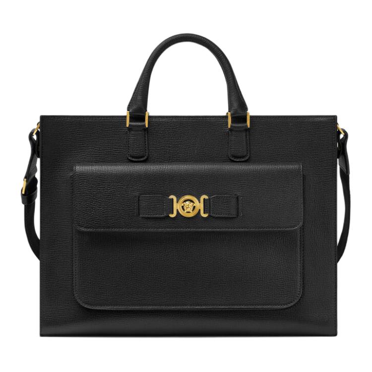 

VERSACE Сумка-портфель из козьей кожи мужская черная