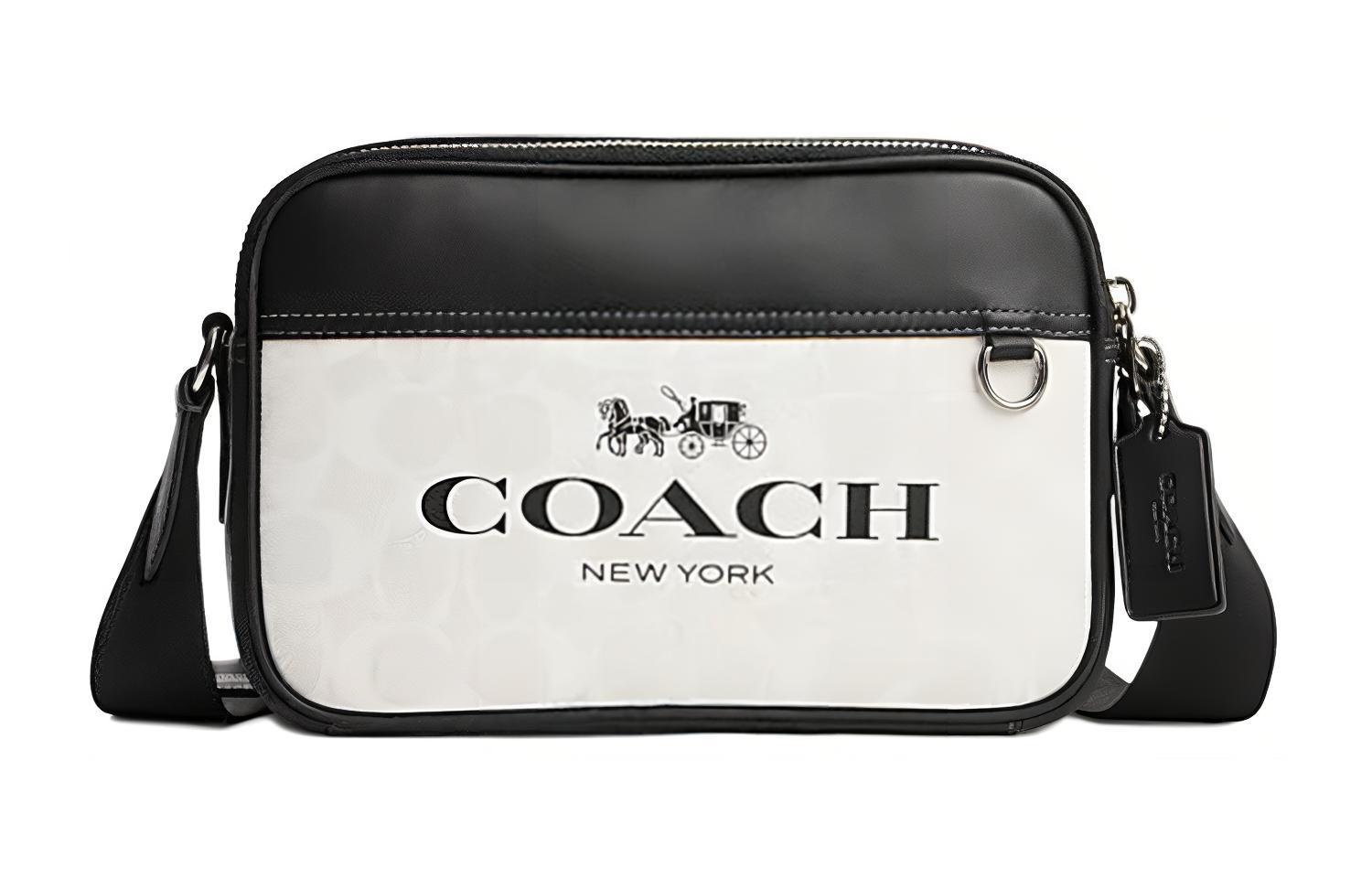 

COACH Кожаная сумка через плечо с ПВХ камерой среднего размера мужская меловая белая и черная