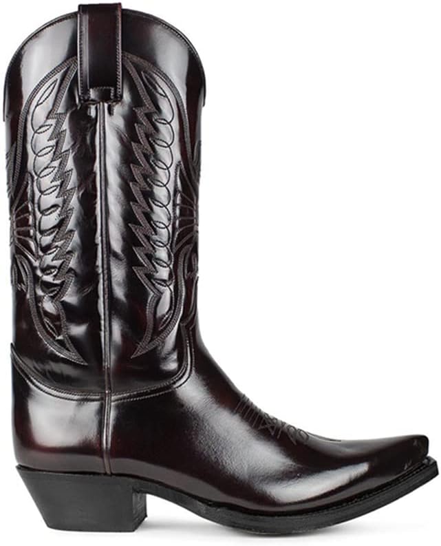 Ковбойские ботинки XBTEVUDAK Western Vintage с квадратным носком, массивным каблуком и заостренным носком, с простроченной кожей, мужские деревенские ботинки, средние по голенище, коричневый — фото 2