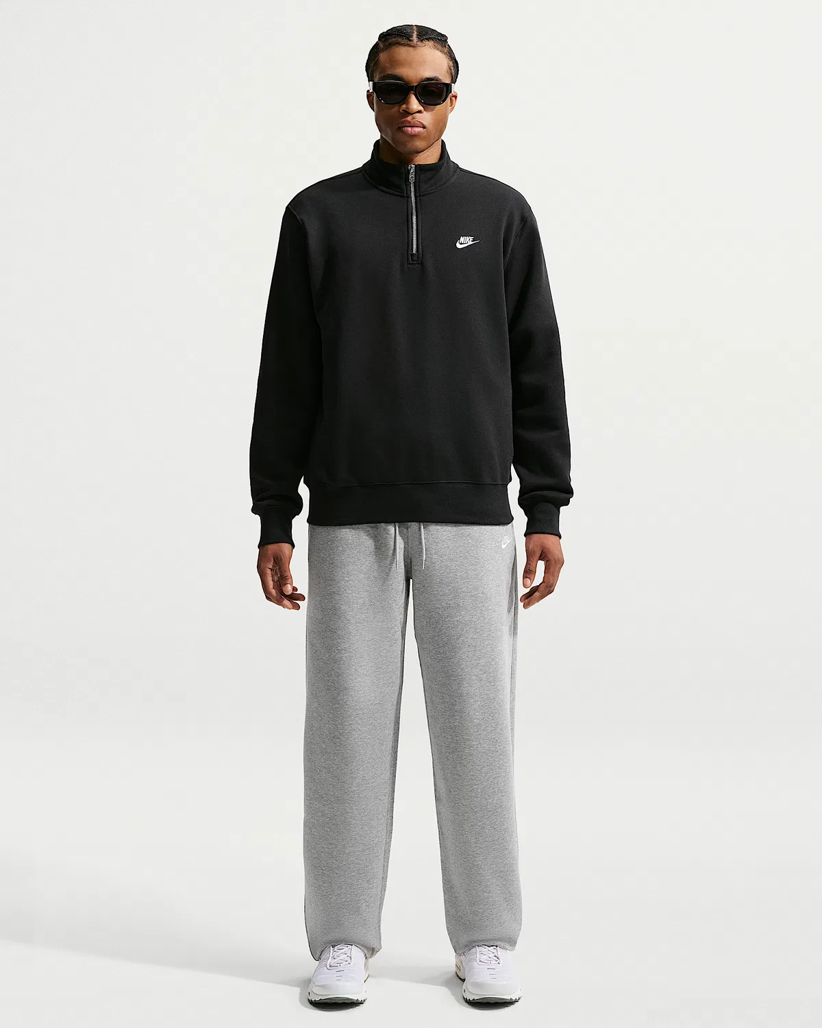 Мужская флисовая кофта Nike Sportswear Club с полузастежкой-молнией, Black/Black/White — фото 4