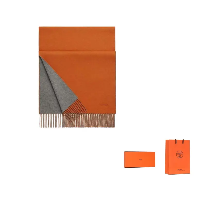 

HERMES Двусторонний вязаный шарф мужской, Orange/Gray