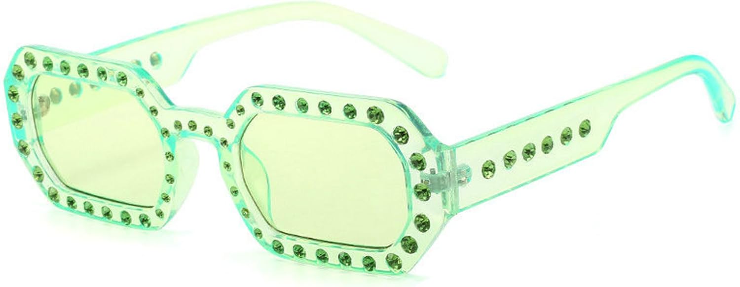 

COTIA Модные солнцезащитные очки в форме многоугольника и квадрата с кристаллами для женщин, маленькие прямоугольные солнцезащитные очки для мужчин с кристаллами, Green