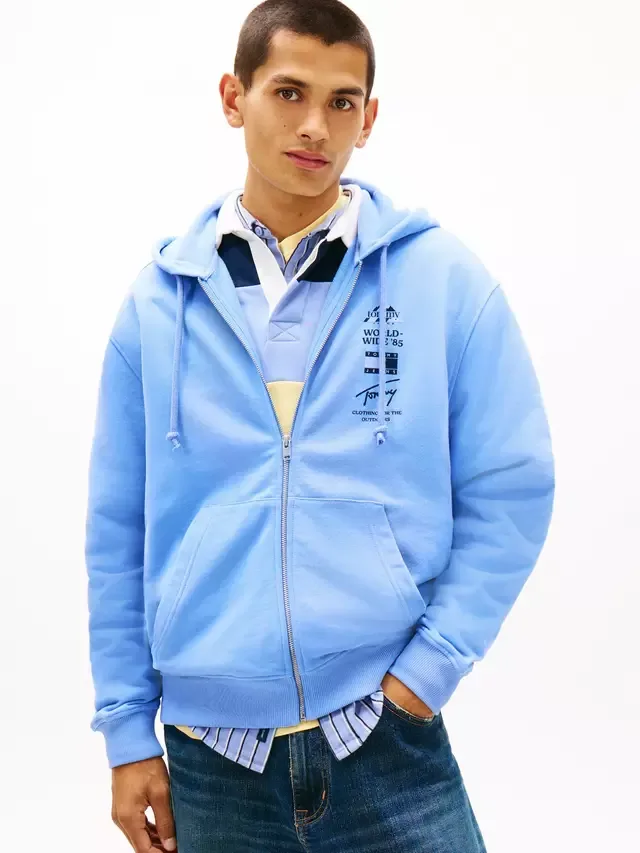 Худи Tommy Jeans Back Graphic Relaxed Terry Zip-Thru, светло-голубой Tommy Hilfiger