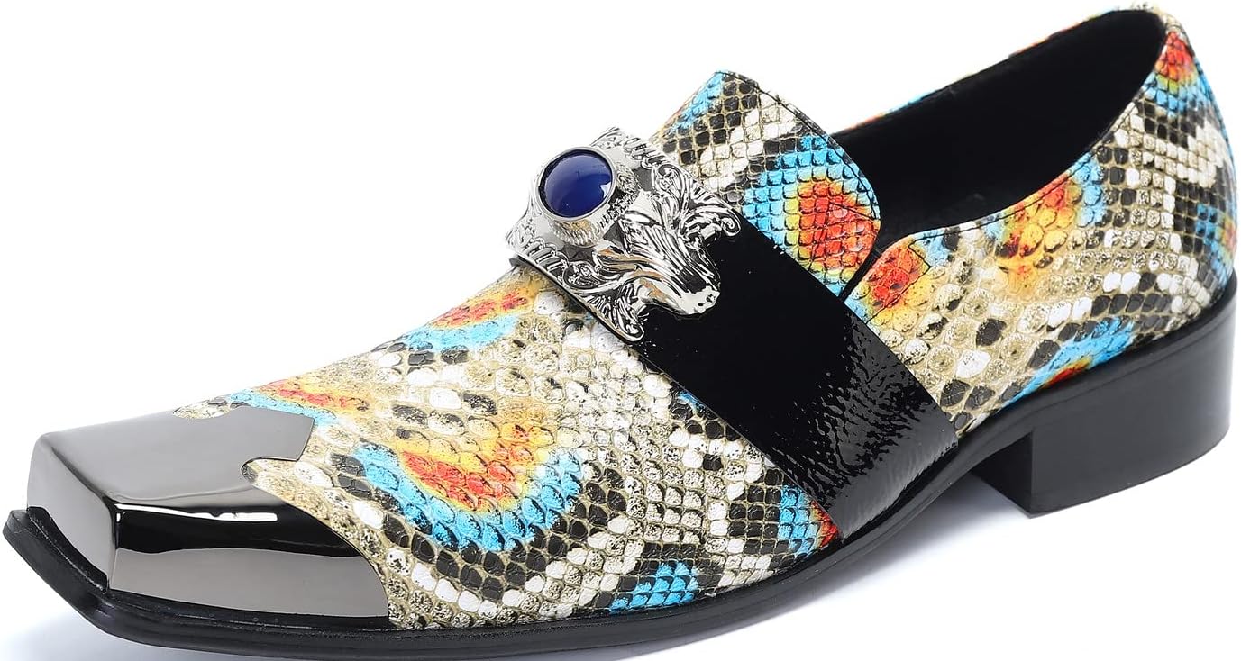 

Мужские сандимон-мокасины Santimon, повседневные туфли слипоны, из натуральной кожи, с металлическим квадратным носком, с узором под кожу змеи, пэнни-лоферы, для свадьбы, вечеринки, диско, вестерна, ковбойские, для бальных танцев и выпускного, ж...