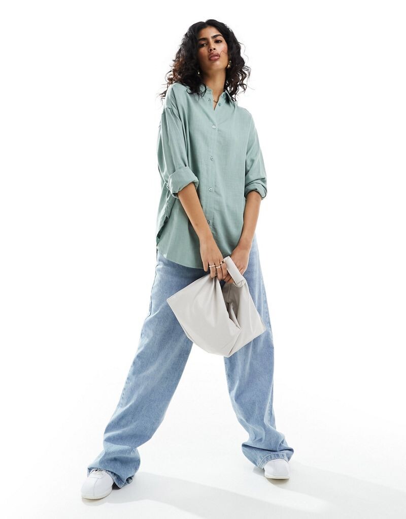 

Свободная зеленая рубашка из смесового льна ASOS